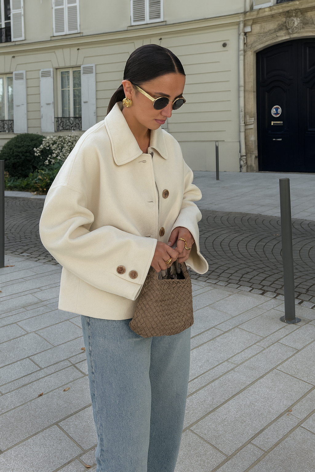 Women's Boxy Cropped Wool Coat Jacket