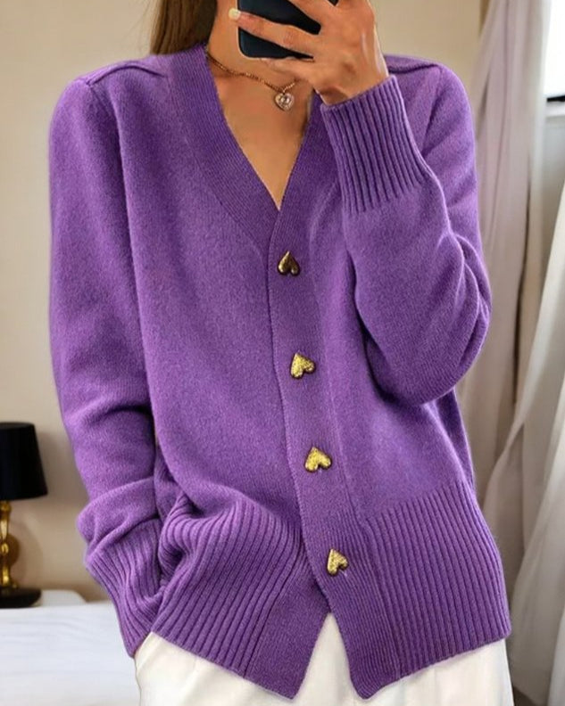 V-Neck Cardigan Sweater - Soft Knit Button Front Cardigan