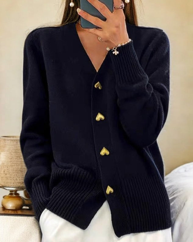 V-Neck Cardigan Sweater - Soft Knit Button Front Cardigan