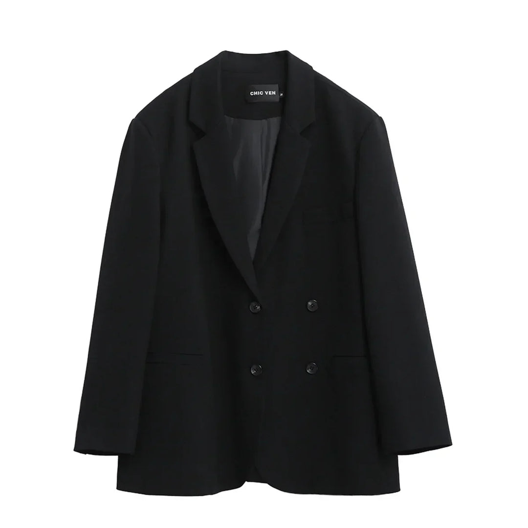 Chic Blazer – Elegant Solid Long Sleeve Office Coat