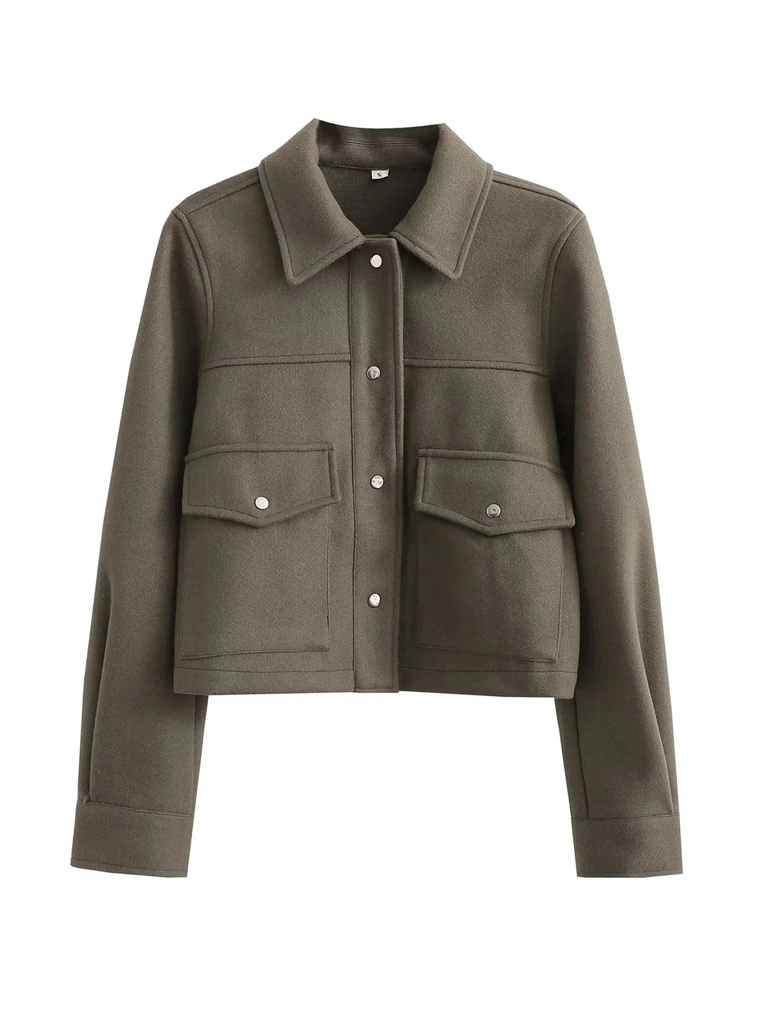 Women’s Cropped Wool-Blend Jacket with Button Front and Structured Utility Design