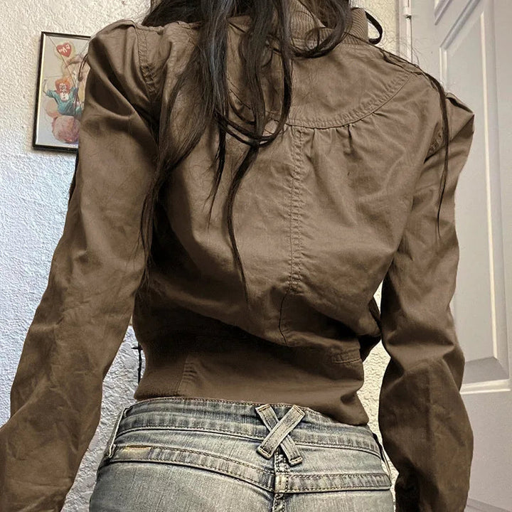 Women’s Cropped Zip-Up Jacket with Fitted Waist and Sporty Minimalist Design