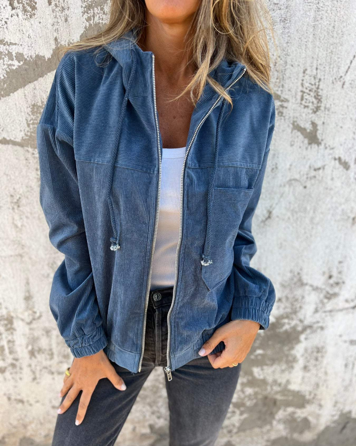 Women's Hooded Zip-Up Jacket — Retro Cosy Long-Sleeve Cotton Fleece Sweatshirt Jacket
