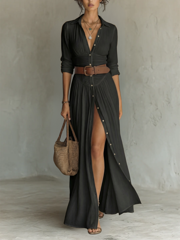 Maxi Dress for Women | Long Sleeve Linen Dress with Collar