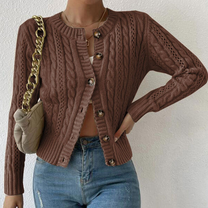 Cropped Cable Knit Cardigan - Button Front Knit Sweater