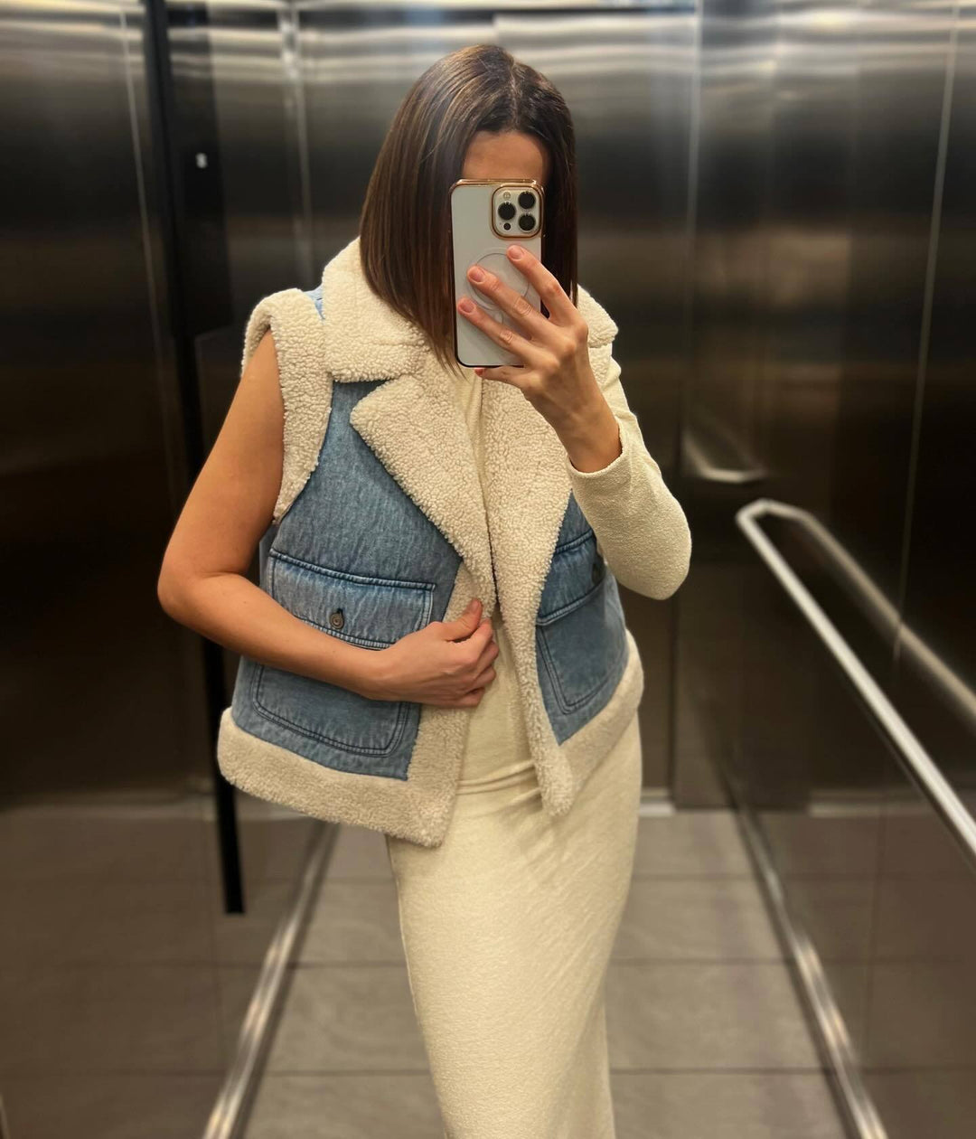 Women's Vintage Shearling Denim Vest