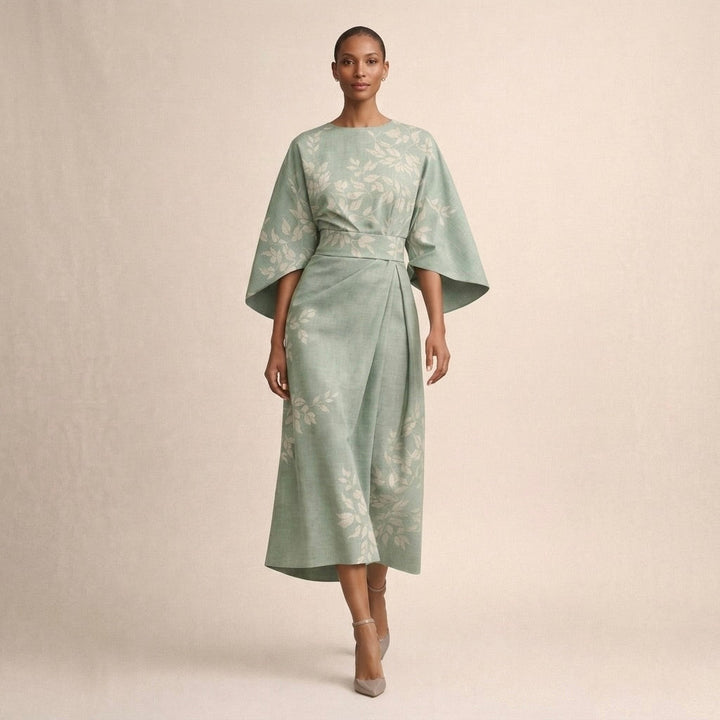 CLEMENTINE | Floral Midi with Sculpted Waist and Airy Elegance
