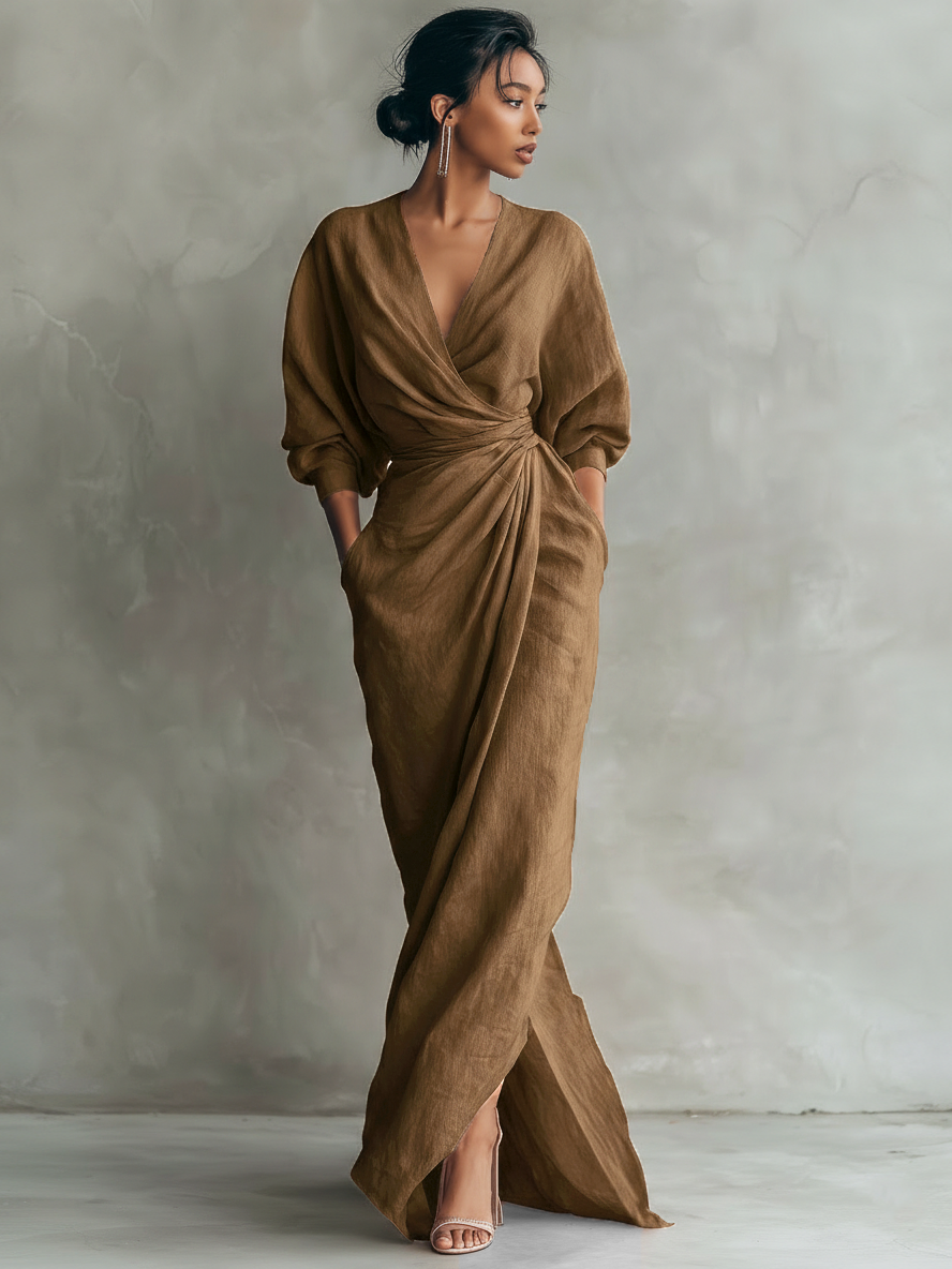 Pink Maxi Dress V-Neck