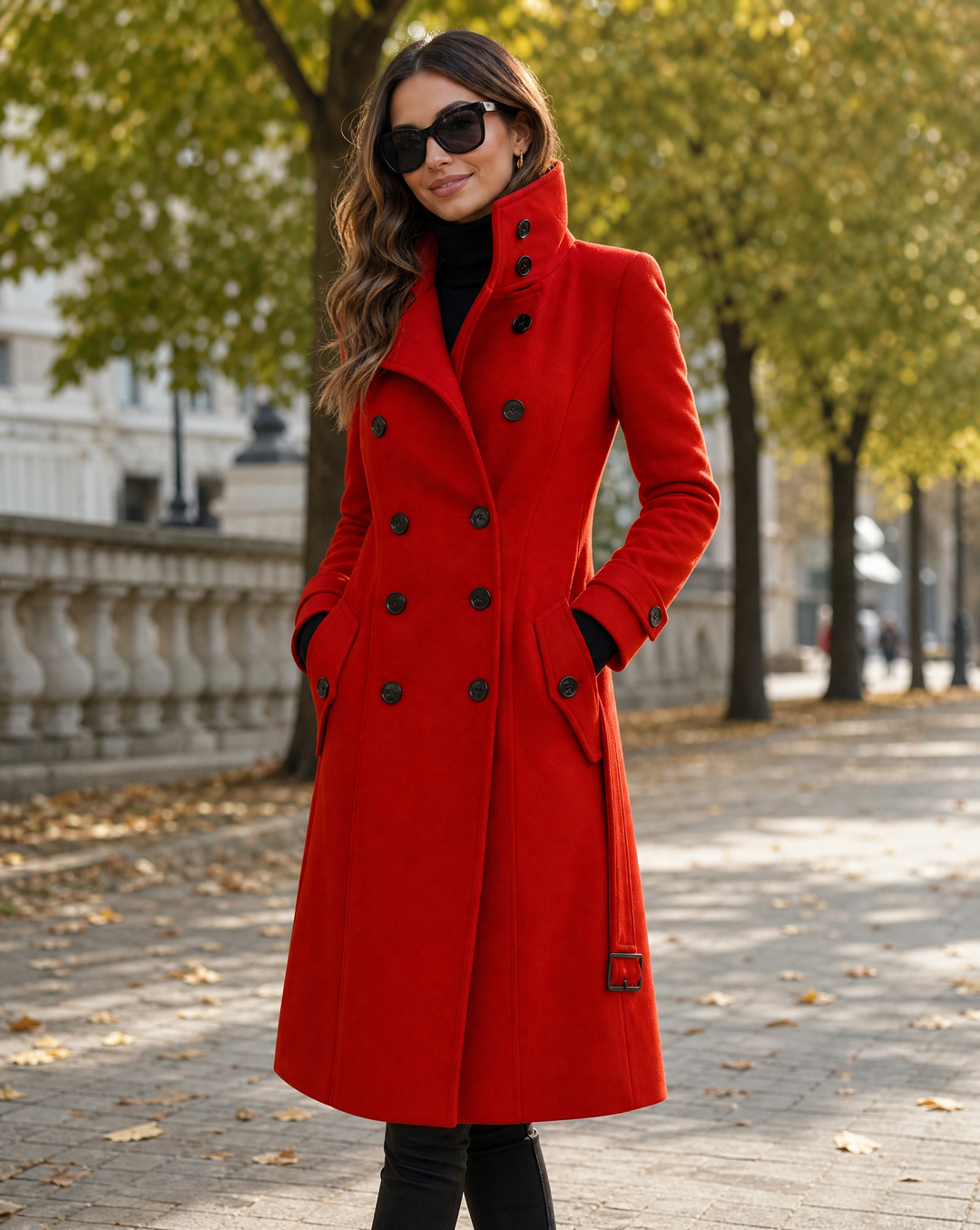 Double-Breasted Stand-Collar Wool Winter Coat for Women