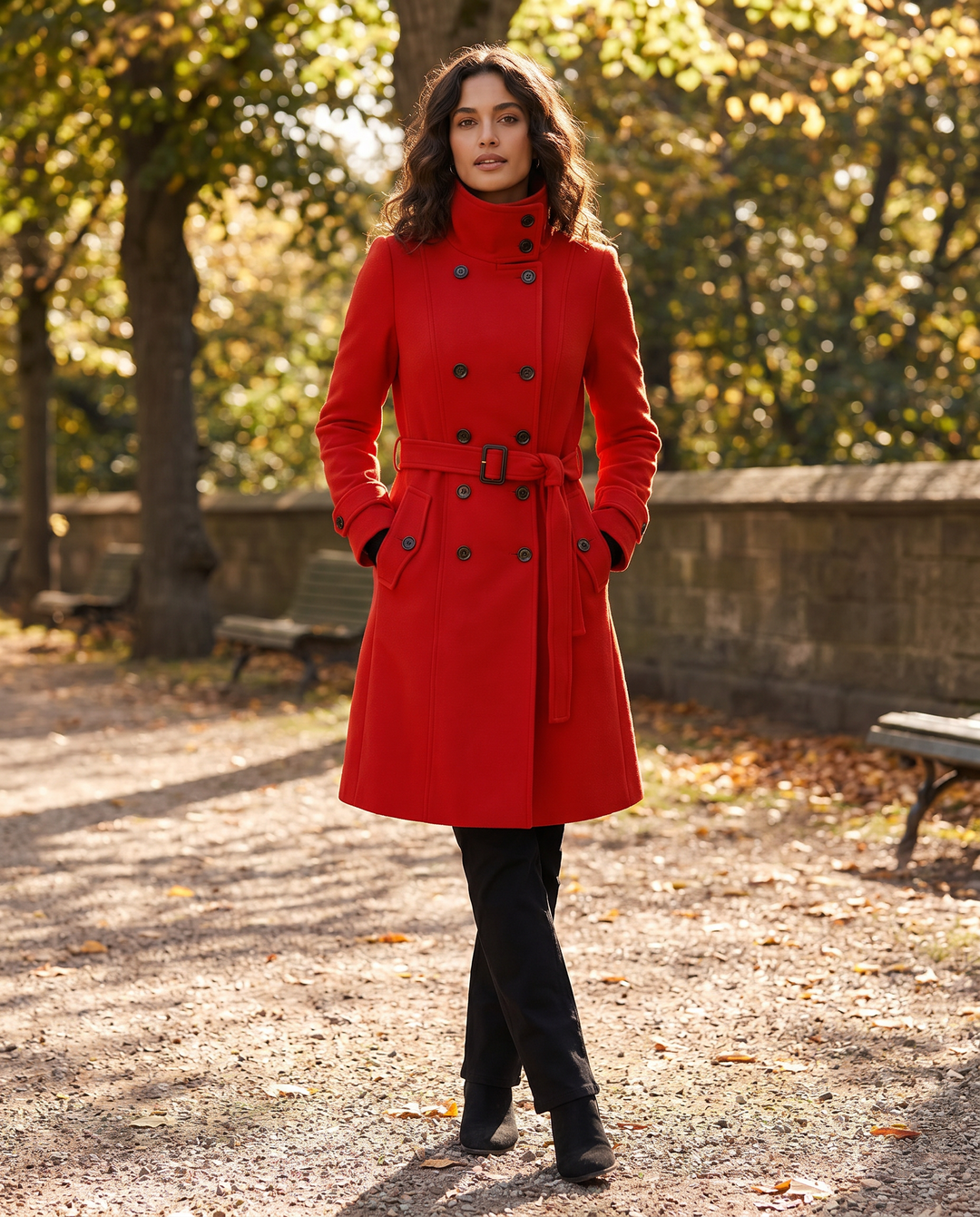 Double-Breasted Stand-Collar Wool Winter Coat for Women