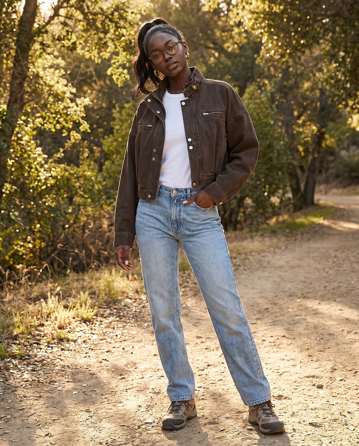 Women's Structured Cropped Brown Denim Jacket
