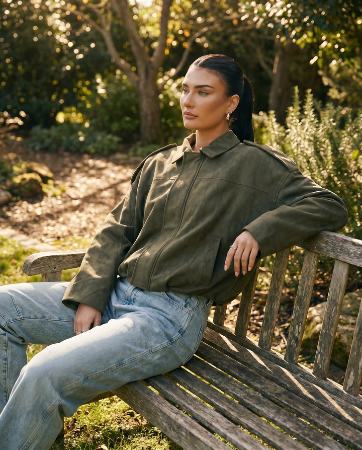 Women's Relaxed Boxy Faux Suede Jacket