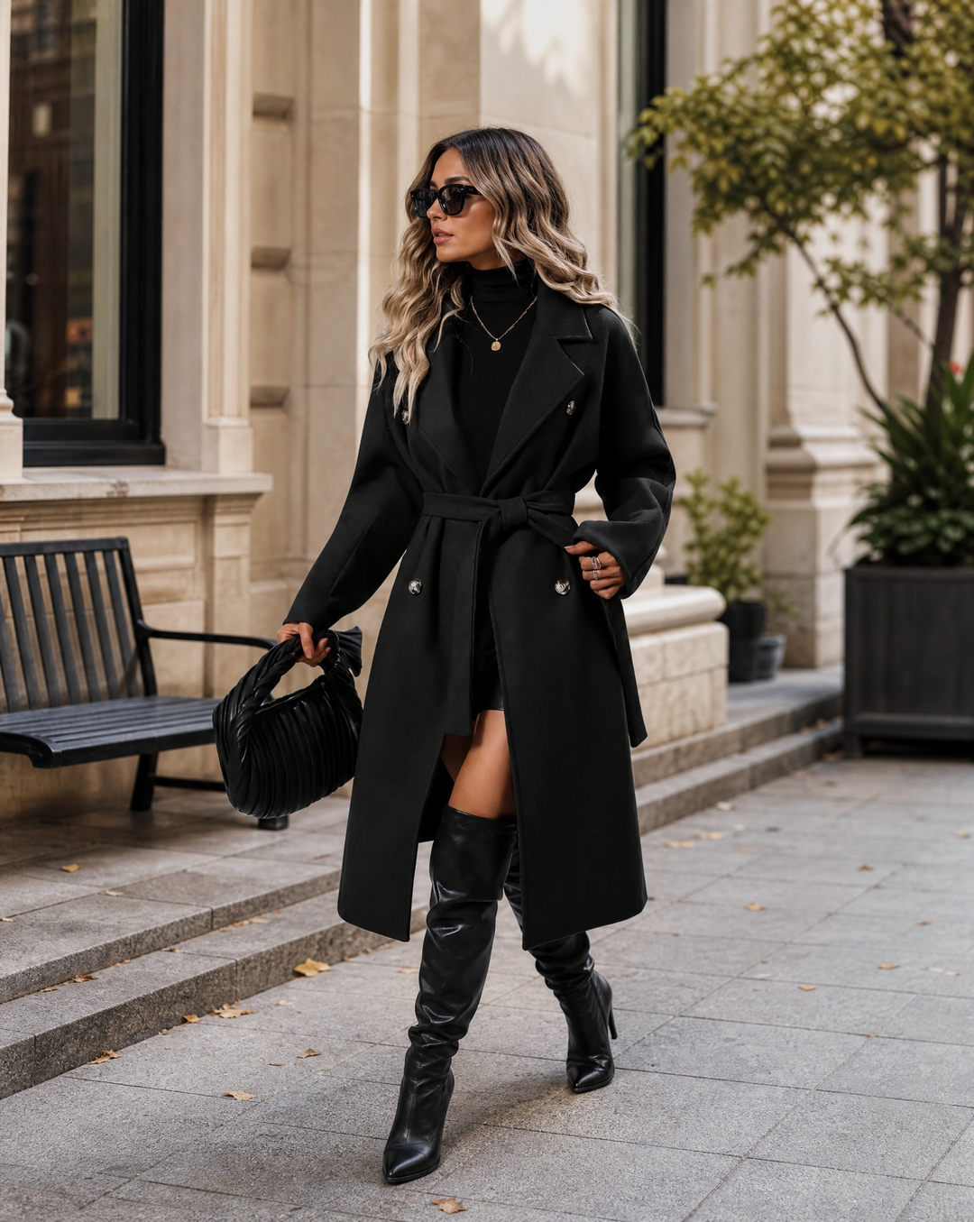 Women's Longline Winter Trench Coat — Belted Insulated Long-Sleeve Overcoat
