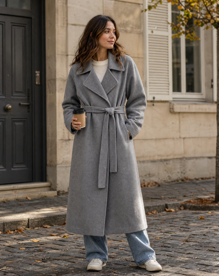 Women's Timeless Belted Overcoat — Long Wool-Blend Coat with Tie-Waist Belt