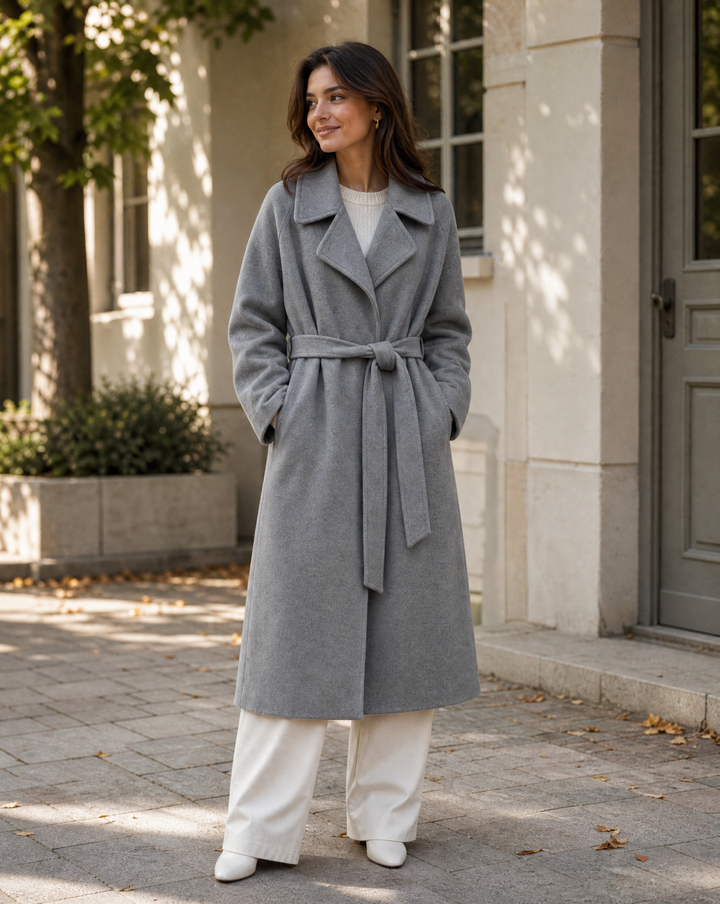 Women's Timeless Belted Overcoat — Long Wool-Blend Coat with Tie-Waist Belt