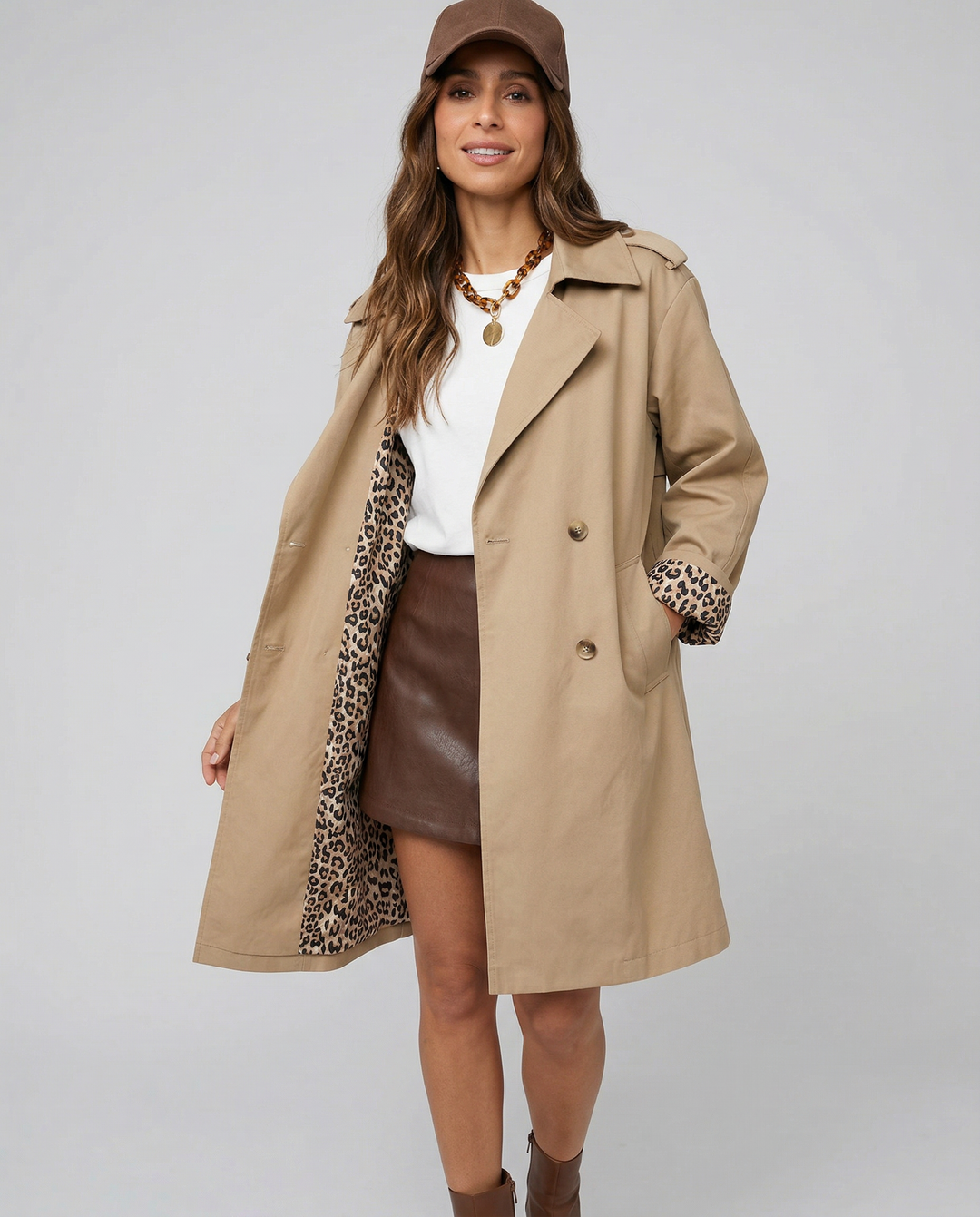 Leopard Print Trench Coat Women – Chic Casual Layering for Transitional Seasons