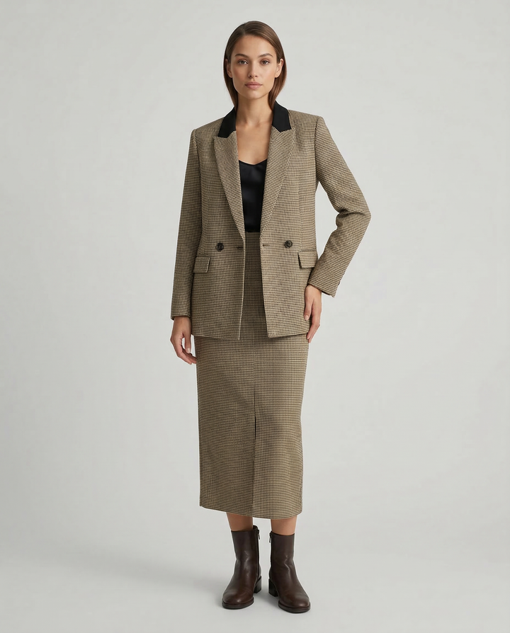 Chic Plaid Blazer Jacket – Vintage Double Breasted Design for Versatile Layering