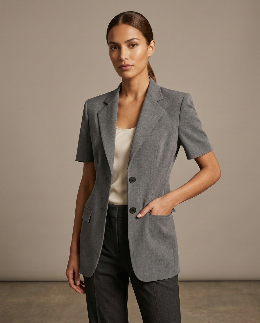 Korean Style Blazer – Chic A-Line Short Sleeve Jacket