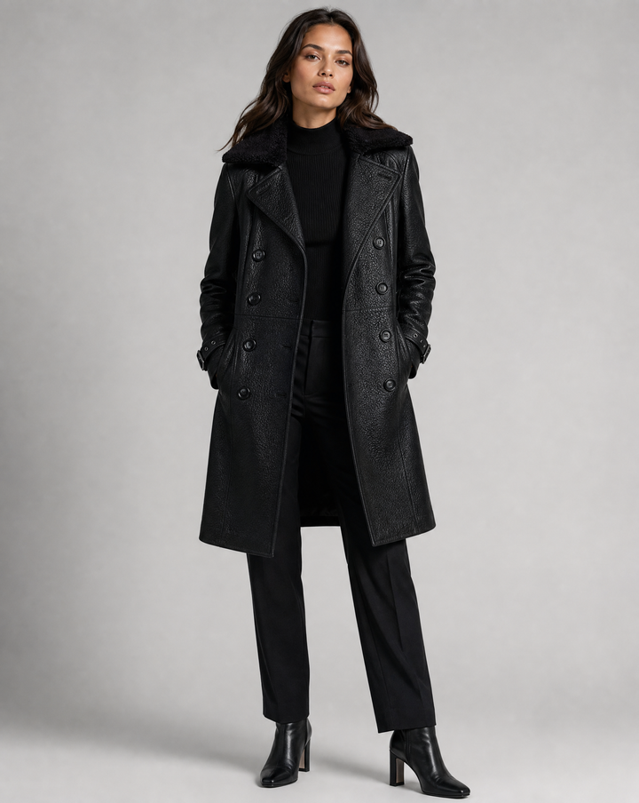 Women's Luxurious Faux Leather Trench Coat