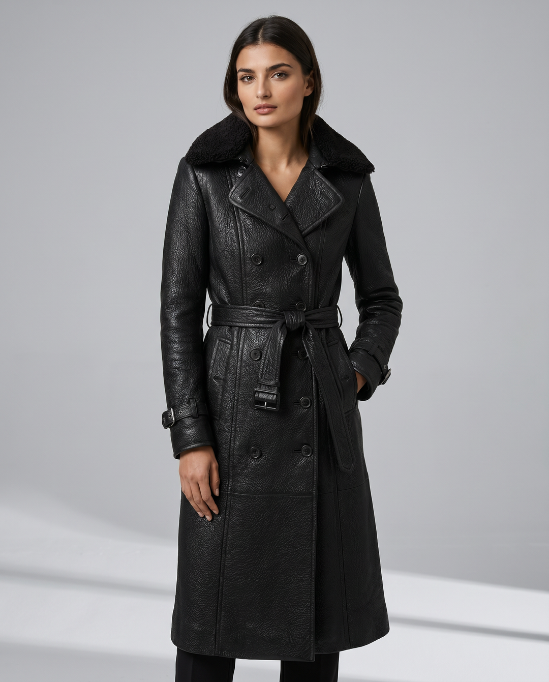 Women's Luxurious Faux Leather Trench Coat