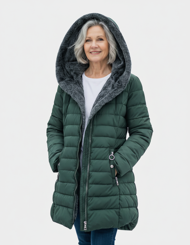 Fleece-Lined Hooded Puffer Jacket with Flattering Fit