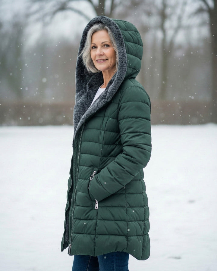 Fleece-Lined Hooded Puffer Jacket with Flattering Fit