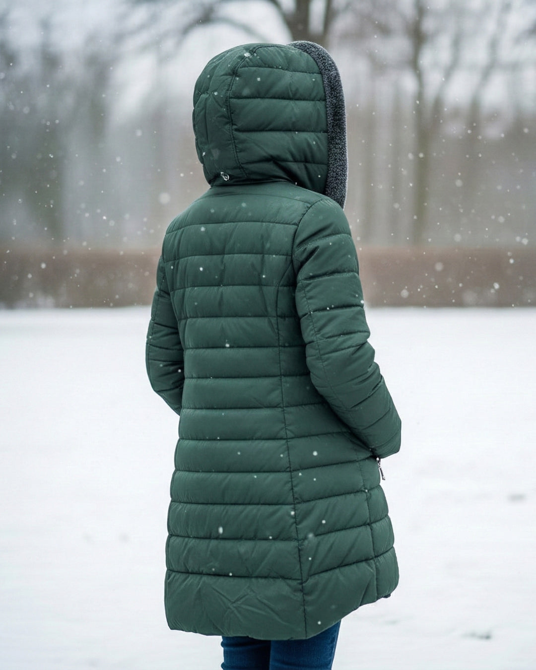 Fleece-Lined Hooded Puffer Jacket with Flattering Fit