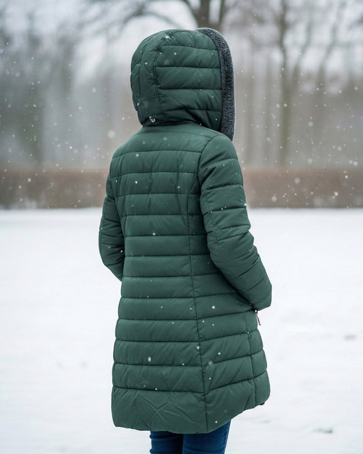 Fleece-Lined Hooded Puffer Jacket with Flattering Fit