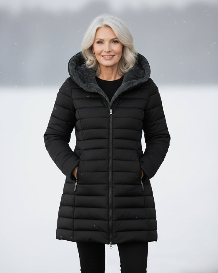 Fleece-Lined Hooded Puffer Jacket with Flattering Fit