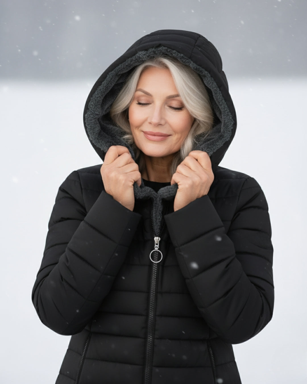 Fleece-Lined Hooded Puffer Jacket with Flattering Fit