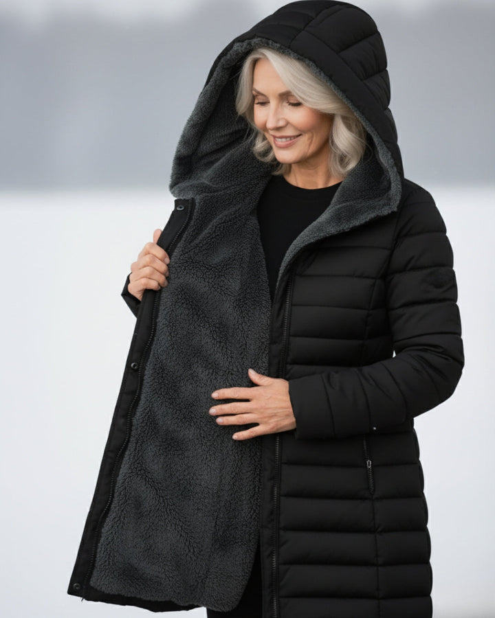 Fleece-Lined Hooded Puffer Jacket with Flattering Fit