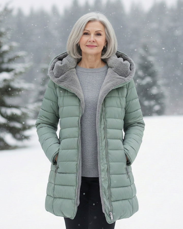 Fleece-Lined Hooded Puffer Jacket with Flattering Fit