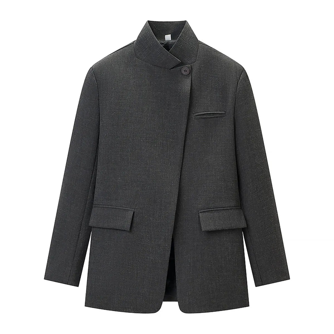 Plaid Blazer – Stylish Single Button Long Sleeve Jacket