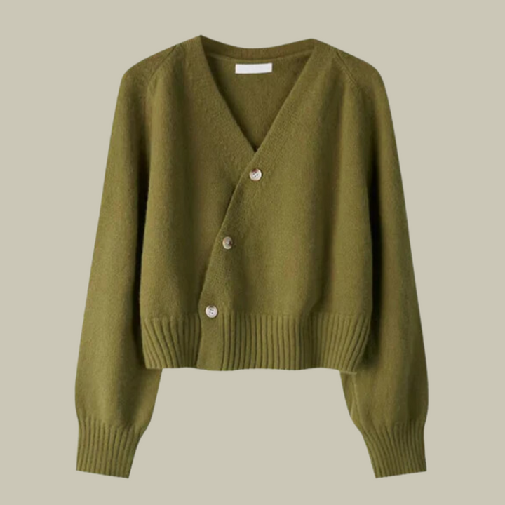 Cross Button V-Neck Wool Blend Sweater for Women