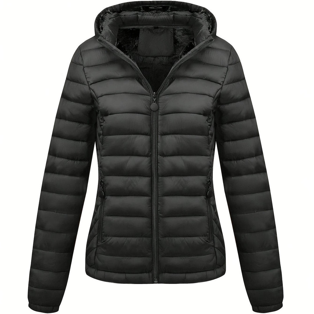 Lightweight Quilted Hooded Puffer Jacket with Fleece Lining