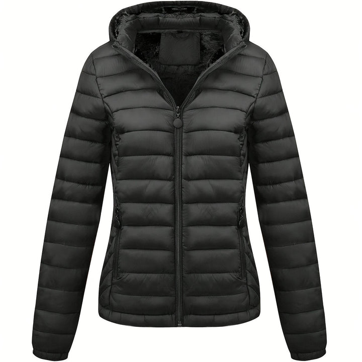 Lightweight Quilted Hooded Puffer Jacket with Fleece Lining
