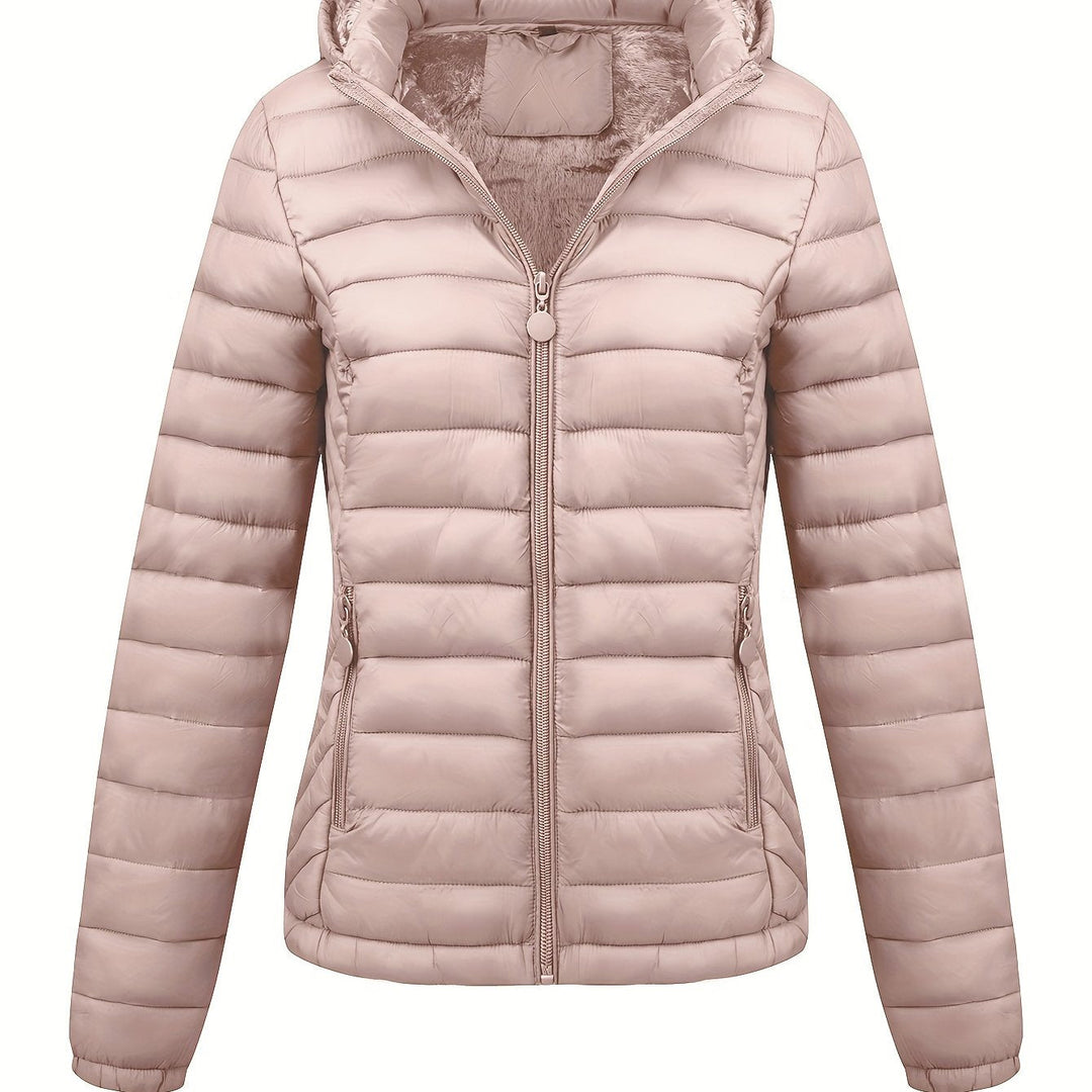 Lightweight Quilted Hooded Puffer Jacket with Fleece Lining