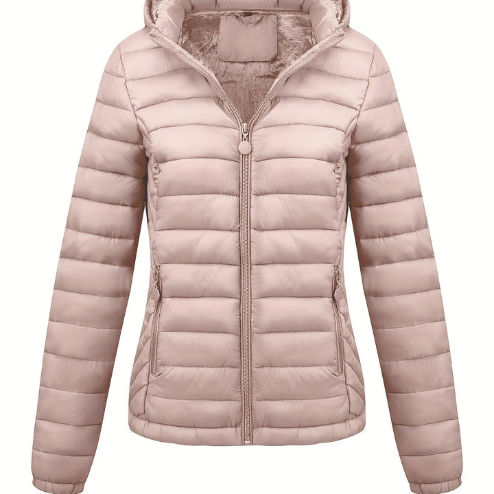 Lightweight Quilted Hooded Puffer Jacket with Fleece Lining