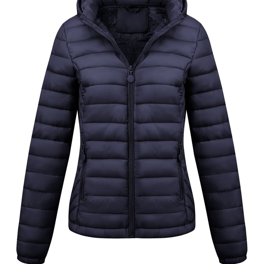Lightweight Quilted Hooded Puffer Jacket with Fleece Lining