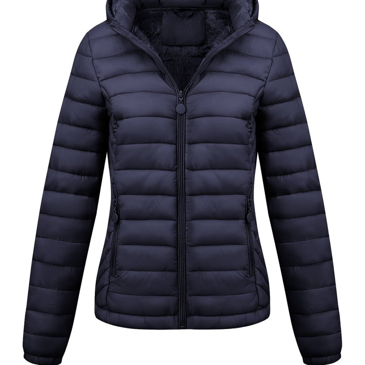Lightweight Quilted Hooded Puffer Jacket with Fleece Lining