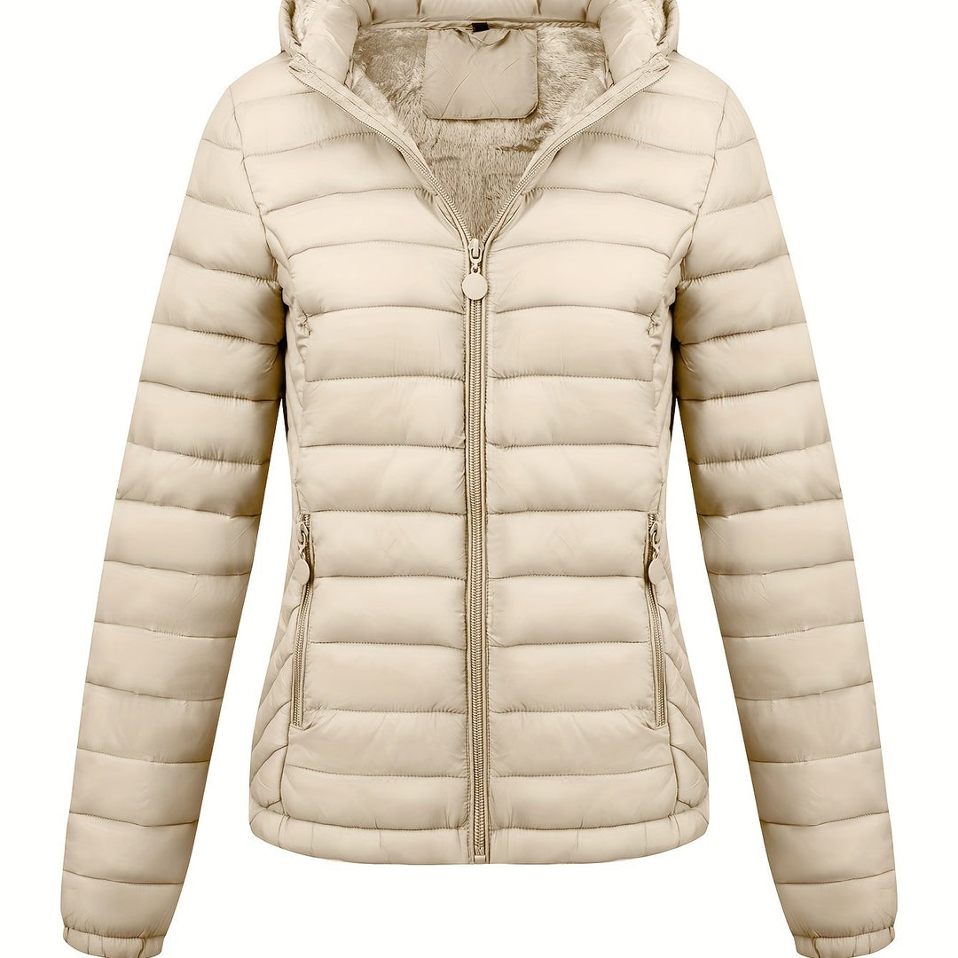 Lightweight Quilted Hooded Puffer Jacket with Fleece Lining