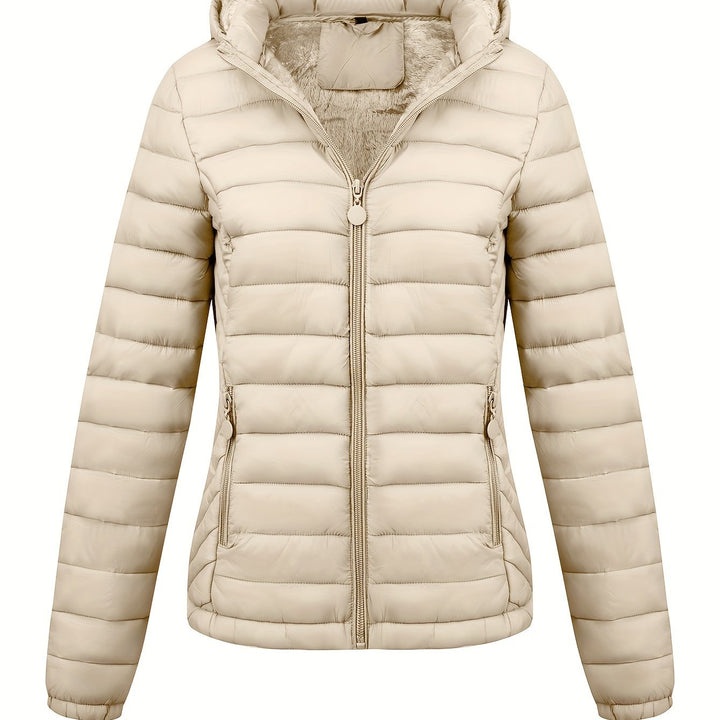Lightweight Quilted Hooded Puffer Jacket with Fleece Lining