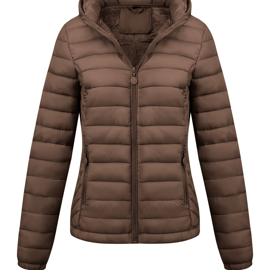 Lightweight Quilted Hooded Puffer Jacket with Fleece Lining