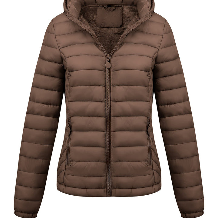 Lightweight Quilted Hooded Puffer Jacket with Fleece Lining