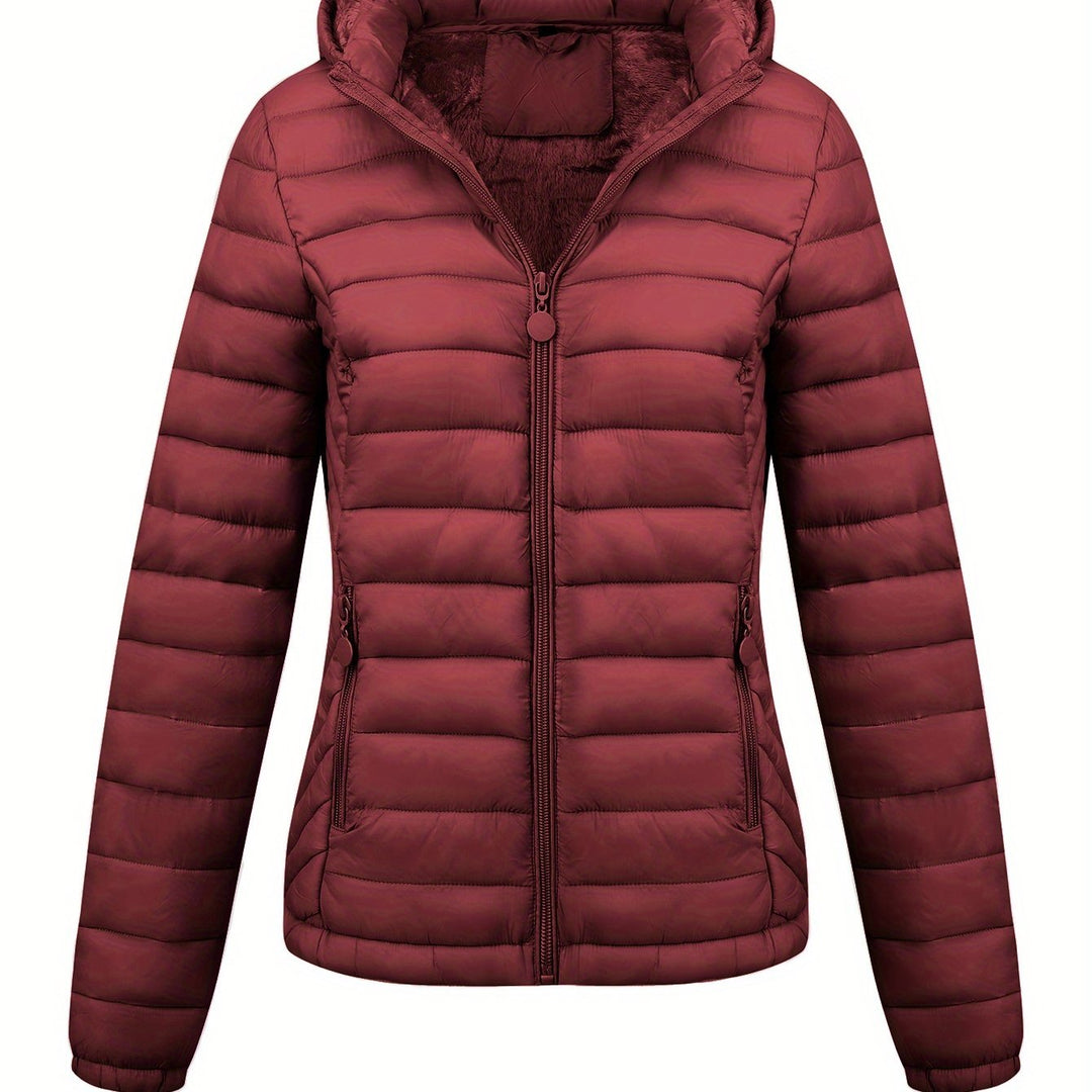 Lightweight Quilted Hooded Puffer Jacket with Fleece Lining