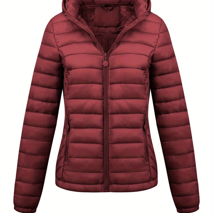 Lightweight Quilted Hooded Puffer Jacket with Fleece Lining