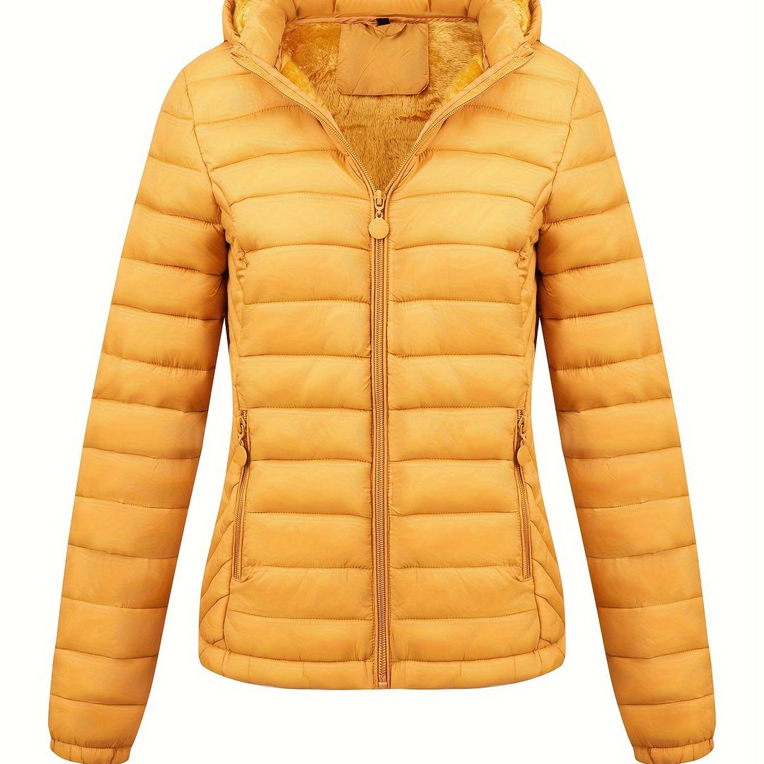 Lightweight Quilted Hooded Puffer Jacket with Fleece Lining