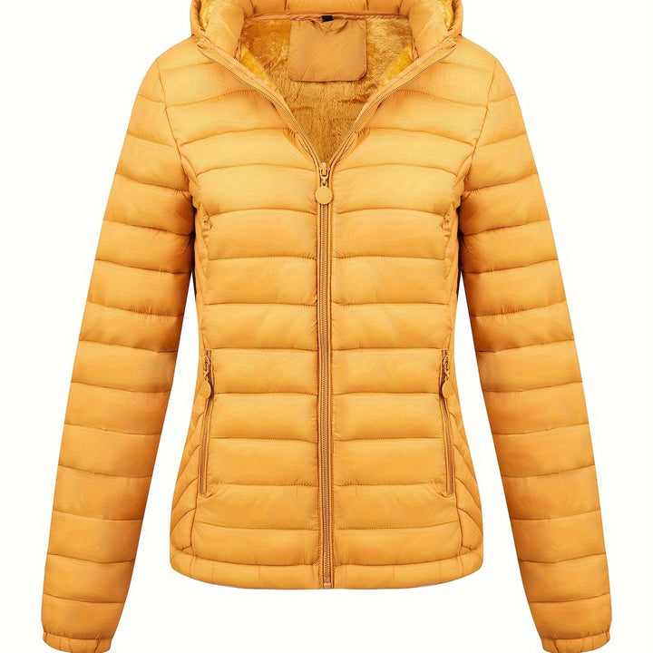 Lightweight Quilted Hooded Puffer Jacket with Fleece Lining