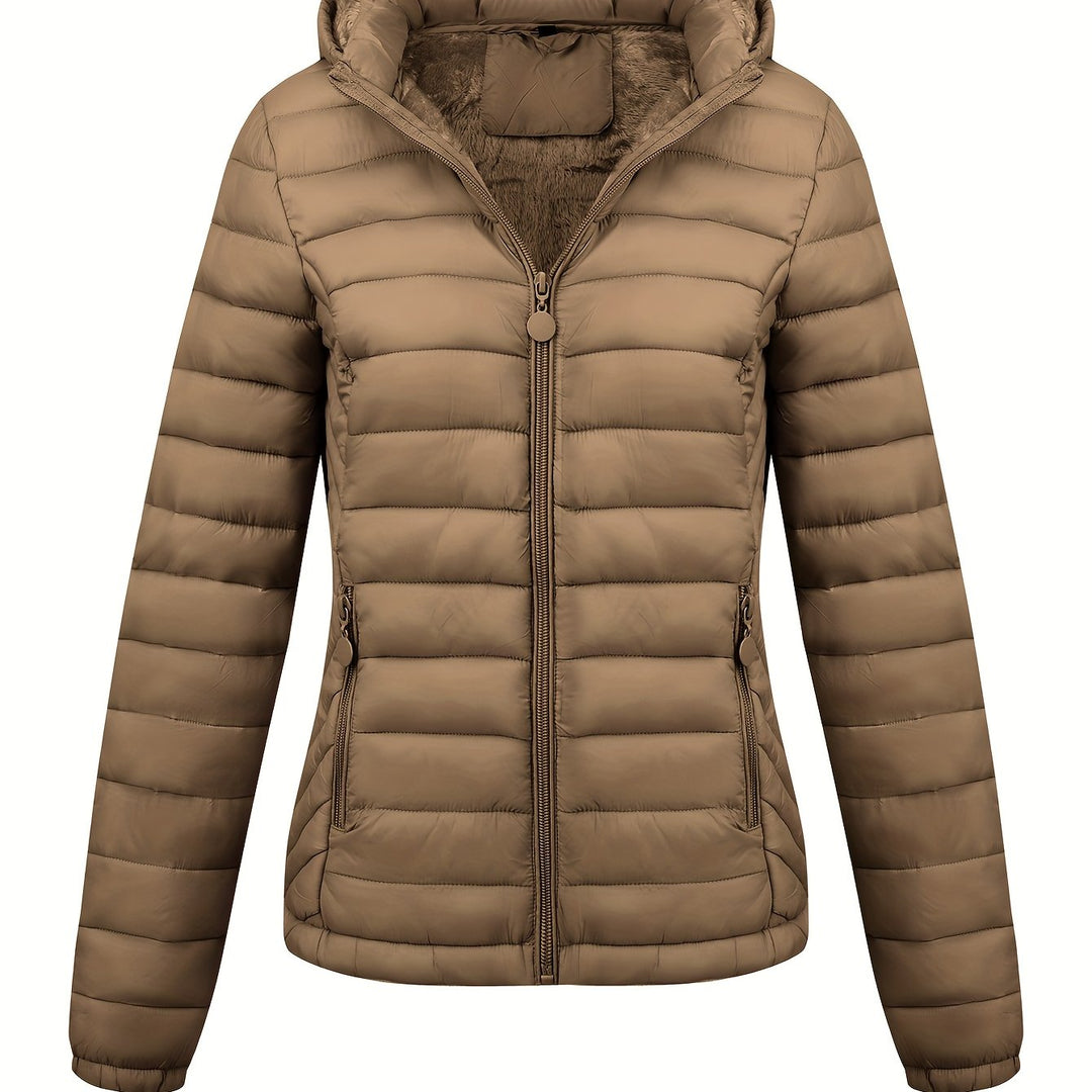 Lightweight Quilted Hooded Puffer Jacket with Fleece Lining