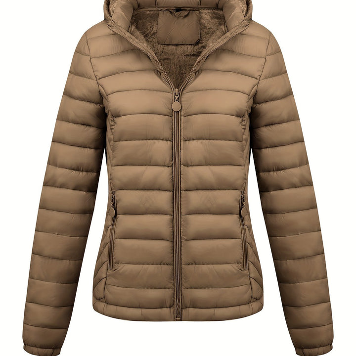 Lightweight Quilted Hooded Puffer Jacket with Fleece Lining